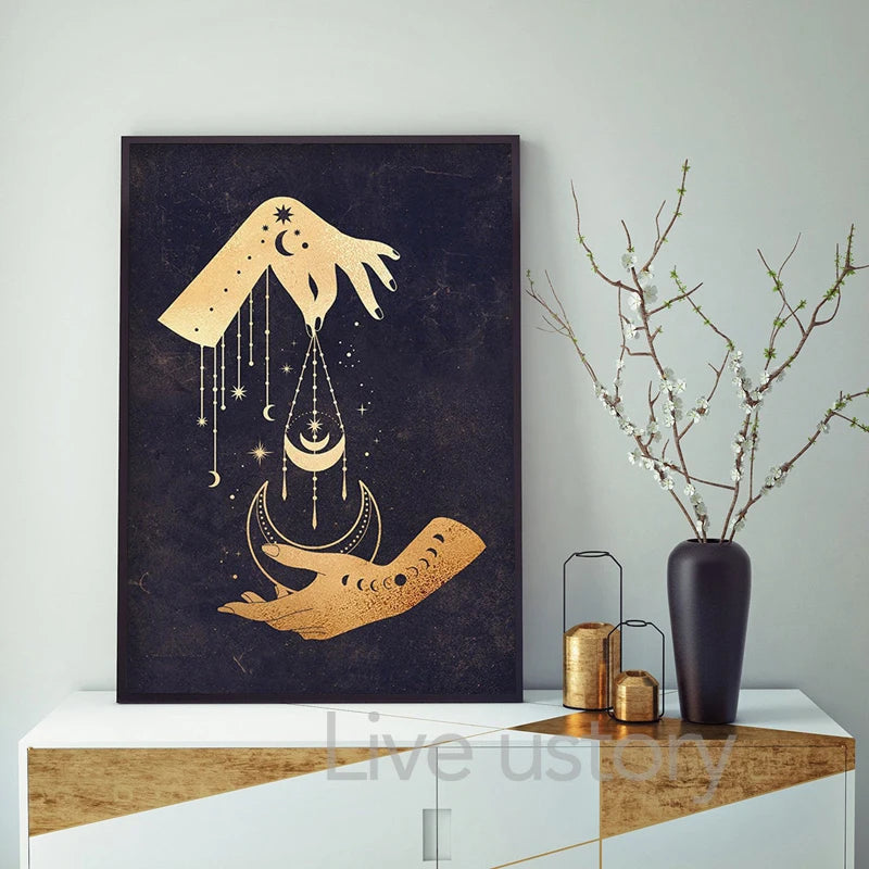 Witchy Wall Decoration Canvas Painting Sun and Moon Celestial Posters Witchcraft Art Prints Abstract Wall Pictures Home Decor