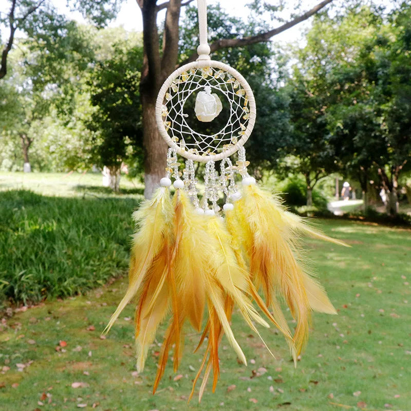 natural Agate Dream Catchers 7 Chakra Crystal Gemstone Dream Catcher Tree Life Crystal Feather Dream Catchers Bedroom Hangings A