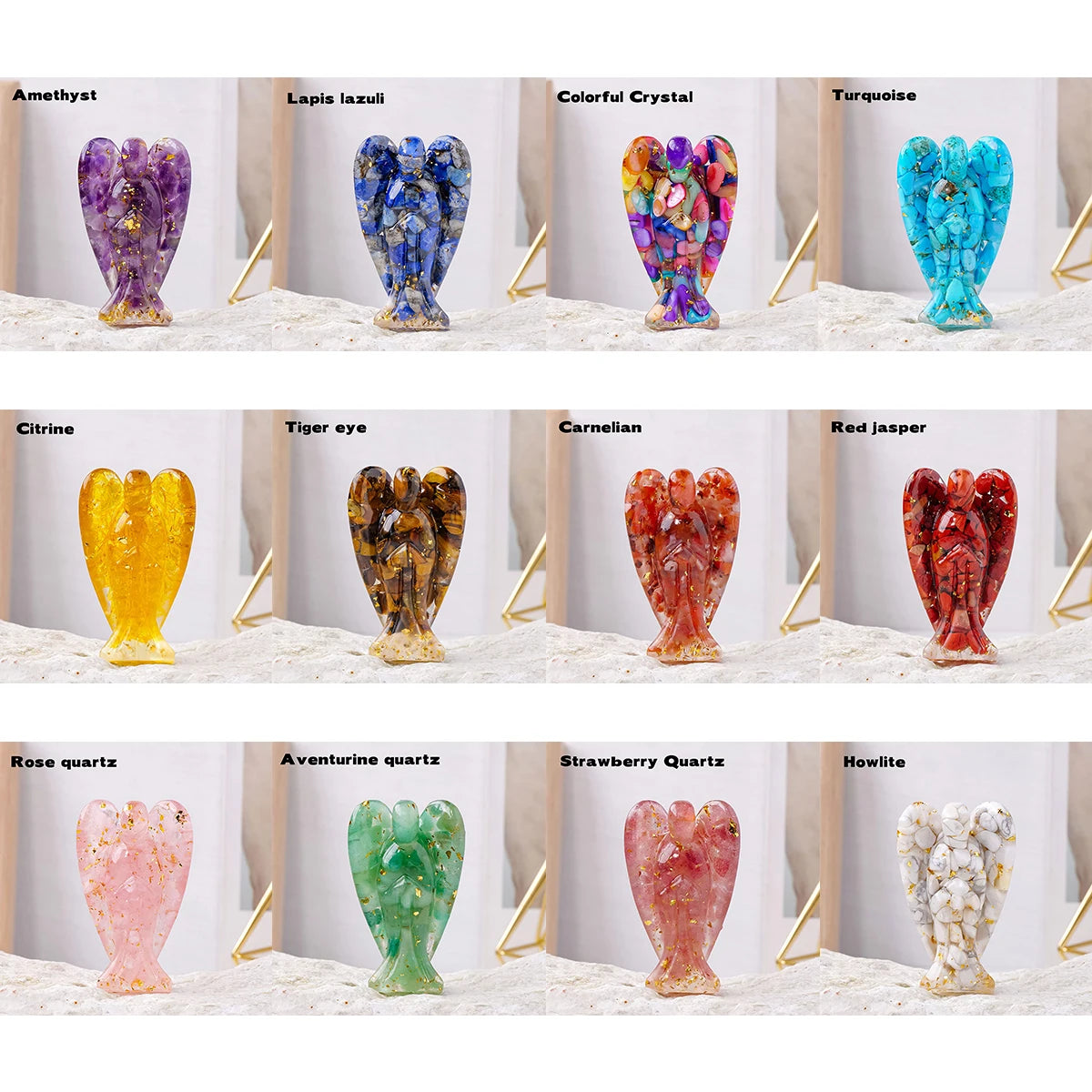 1PC Natural Crystal Macadam Drop Glue Resin Angel Reiki Healing Figurine Home Decoration Trinket Craft Gift Household Supplies