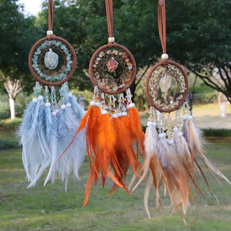 natural Agate Dream Catchers 7 Chakra Crystal Gemstone Dream Catcher Tree Life Crystal Feather Dream Catchers Bedroom Hangings A