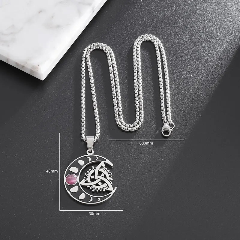 Stylish Celtic Moon Pendant Witchcraft Witch\\'s Knot Necklace for Men Women Personality Charm Amulet Jewelry