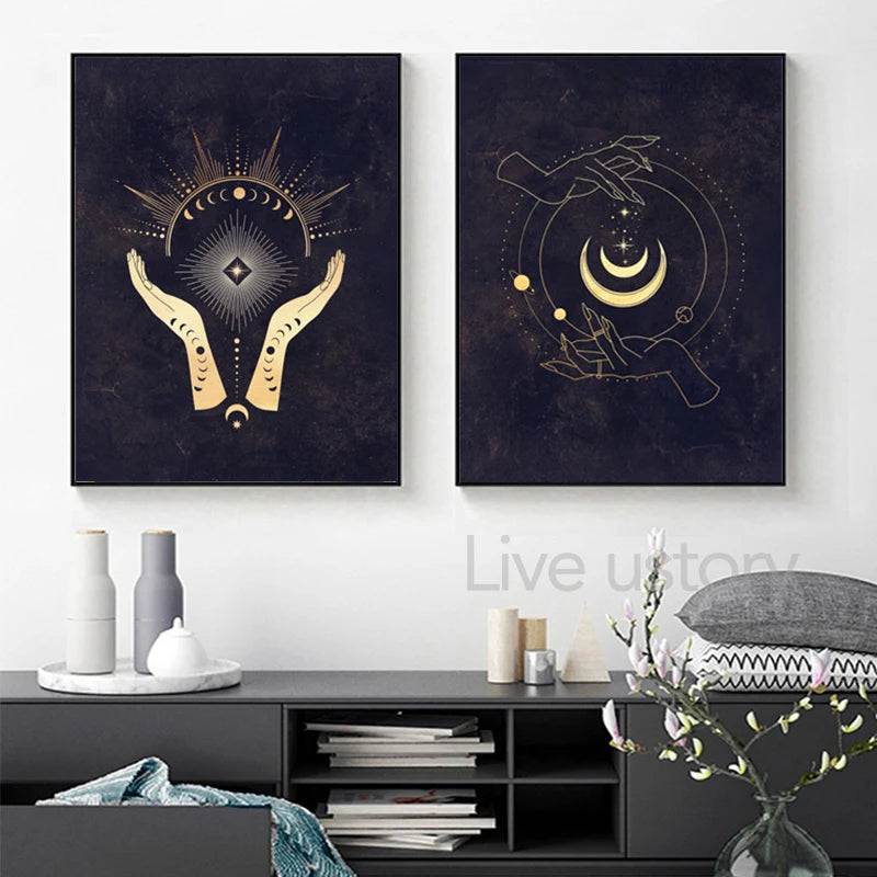 Witchy Wall Decoration Canvas Painting Sun and Moon Celestial Posters Witchcraft Art Prints Abstract Wall Pictures Home Decor