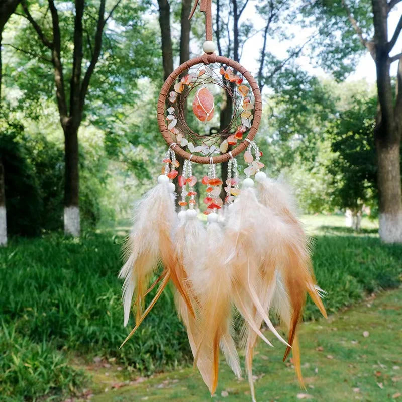 natural Agate Dream Catchers 7 Chakra Crystal Gemstone Dream Catcher Tree Life Crystal Feather Dream Catchers Bedroom Hangings A