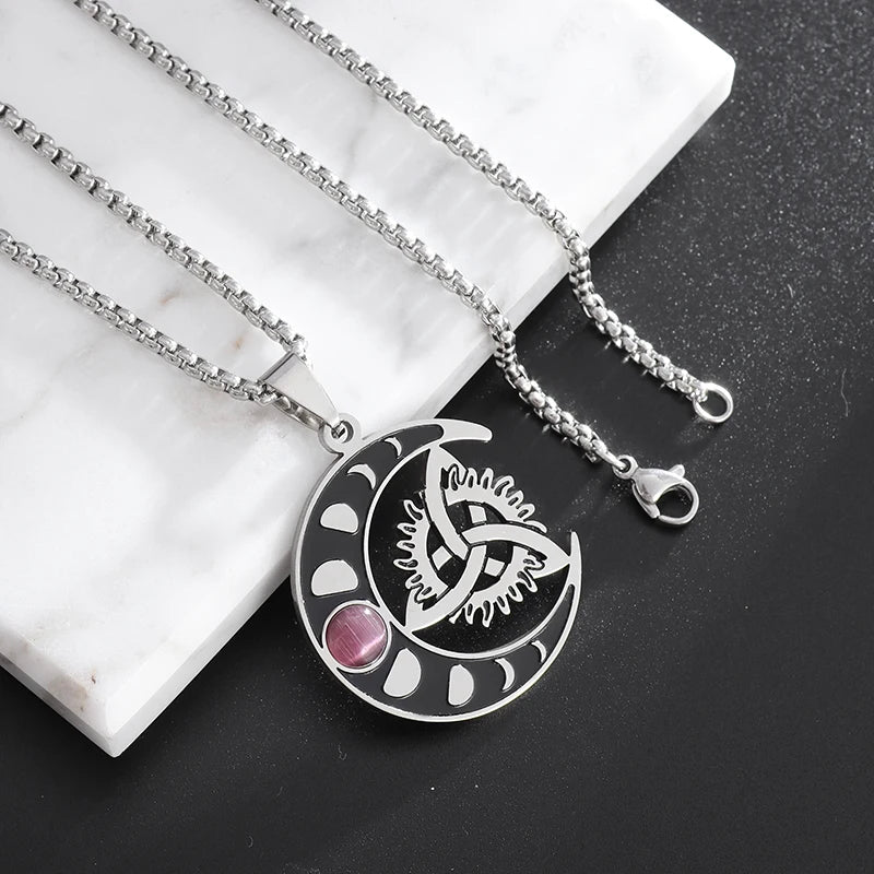 Stylish Celtic Moon Pendant Witchcraft Witch\\'s Knot Necklace for Men Women Personality Charm Amulet Jewelry