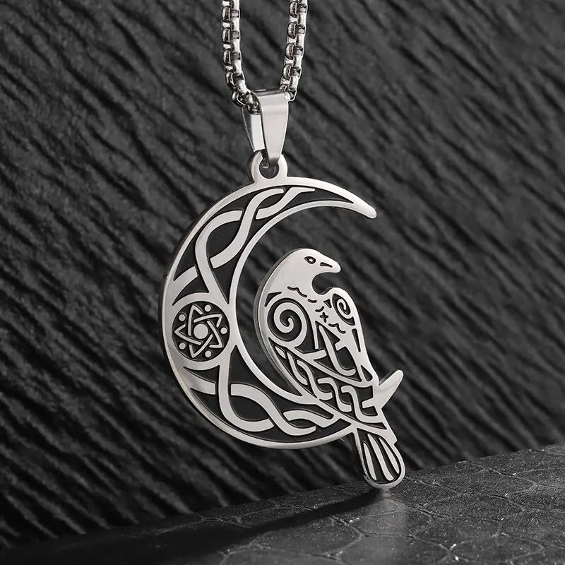 Stylish Celtic Moon Pendant Witchcraft Witch\\'s Knot Necklace for Men Women Personality Charm Amulet Jewelry