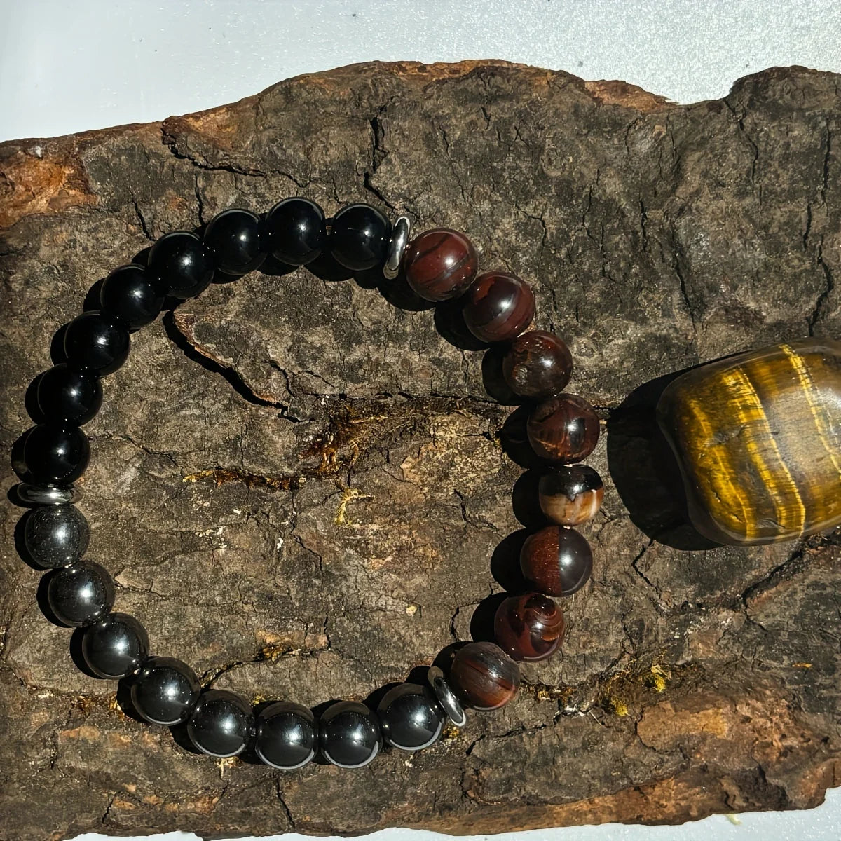 1pc/protection and grounding bracelet made of red tiger eye stone and hematite handmade spiritual protection and energy balance