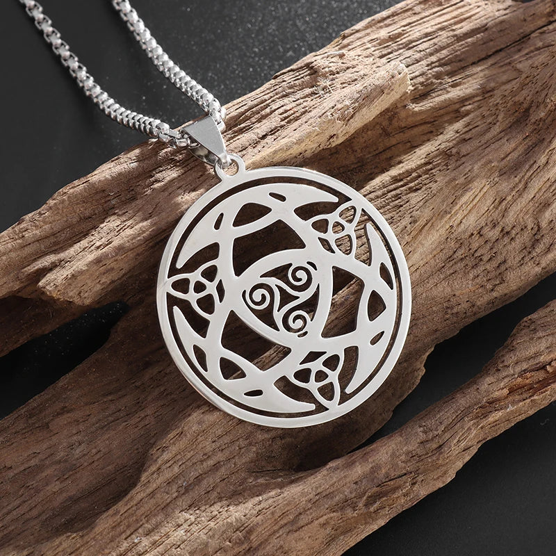 Stylish Celtic Moon Pendant Witchcraft Witch\\'s Knot Necklace for Men Women Personality Charm Amulet Jewelry