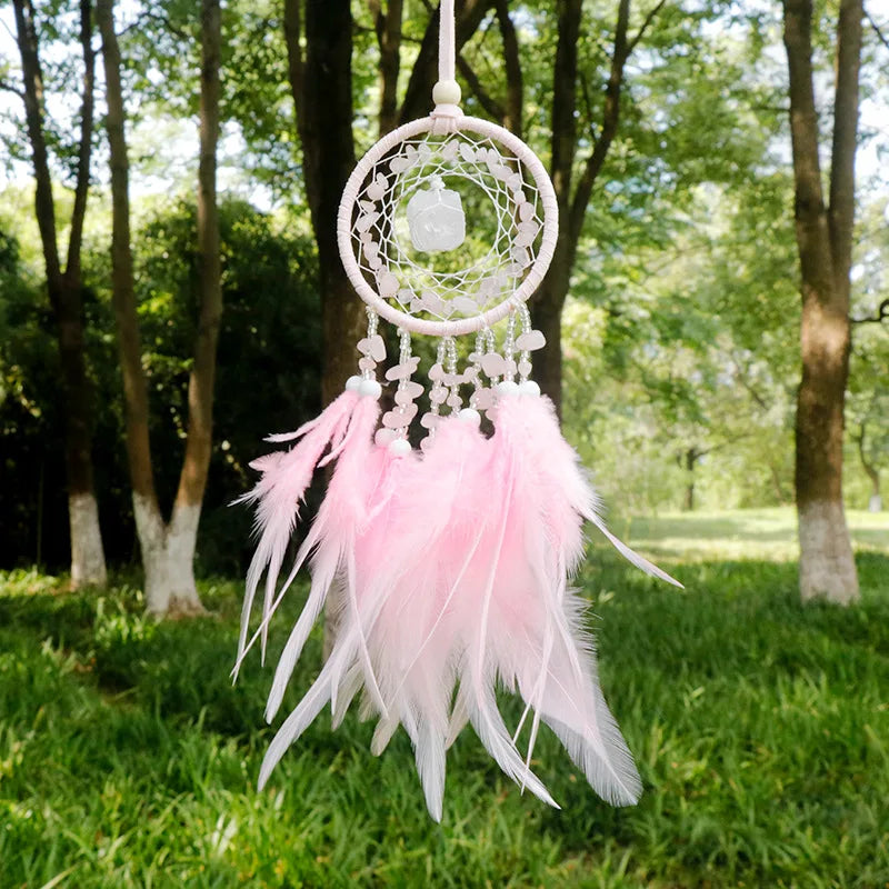 natural Agate Dream Catchers 7 Chakra Crystal Gemstone Dream Catcher Tree Life Crystal Feather Dream Catchers Bedroom Hangings A