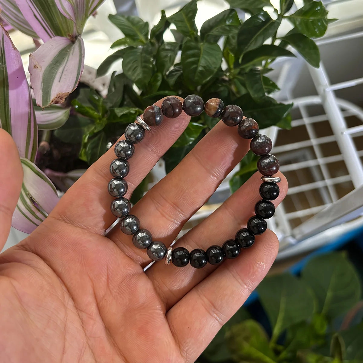 1pc/protection and grounding bracelet made of red tiger eye stone and hematite handmade spiritual protection and energy balance