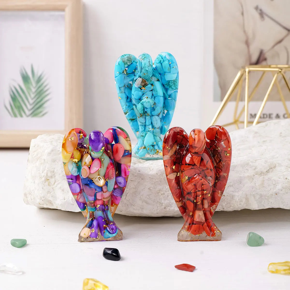 1PC Natural Crystal Macadam Drop Glue Resin Angel Reiki Healing Figurine Home Decoration Trinket Craft Gift Household Supplies