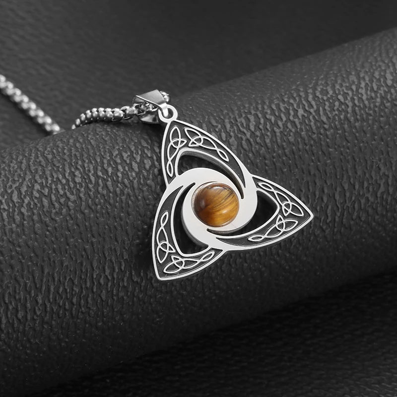 Stylish Celtic Moon Pendant Witchcraft Witch\\'s Knot Necklace for Men Women Personality Charm Amulet Jewelry