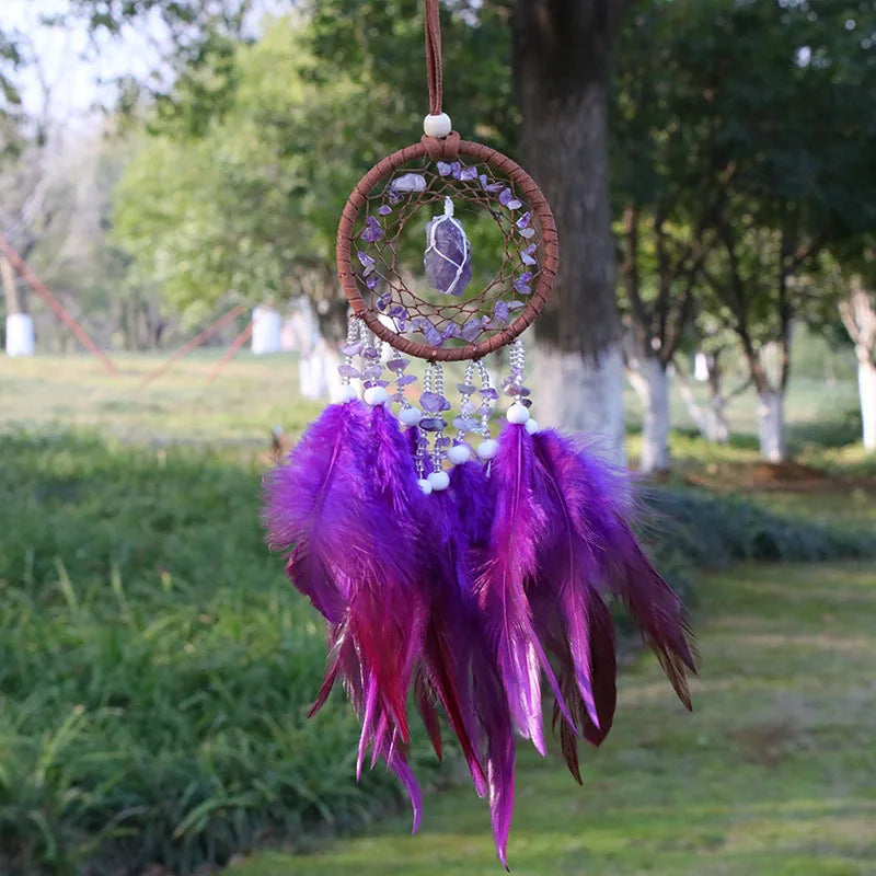 natural Agate Dream Catchers 7 Chakra Crystal Gemstone Dream Catcher Tree Life Crystal Feather Dream Catchers Bedroom Hangings A