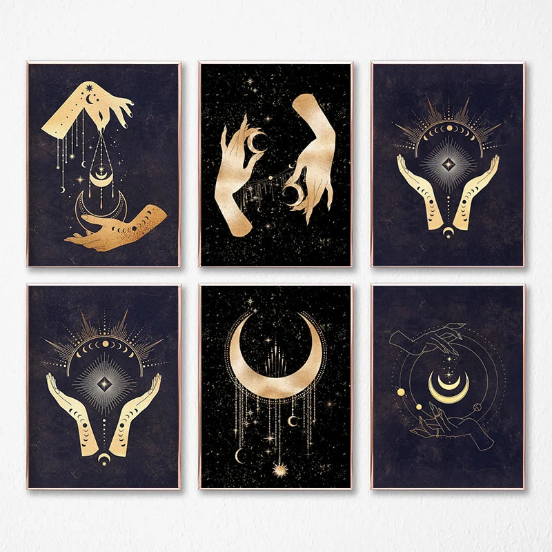 Witchy Wall Decoration Canvas Painting Sun and Moon Celestial Posters Witchcraft Art Prints Abstract Wall Pictures Home Decor