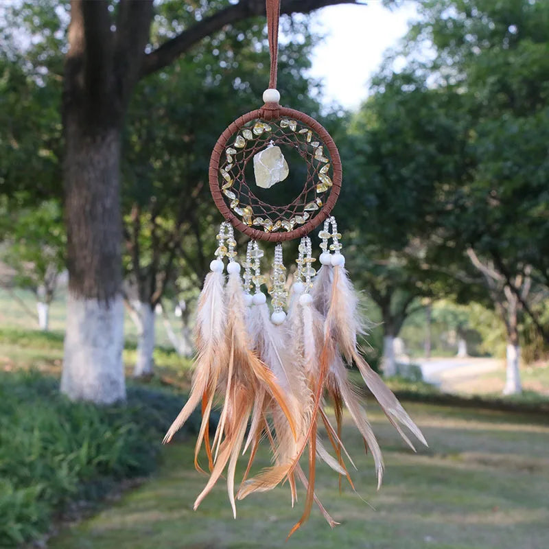 natural Agate Dream Catchers 7 Chakra Crystal Gemstone Dream Catcher Tree Life Crystal Feather Dream Catchers Bedroom Hangings A