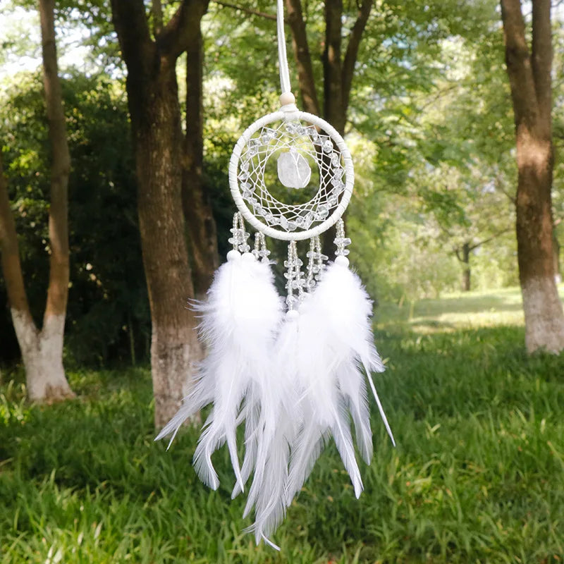 natural Agate Dream Catchers 7 Chakra Crystal Gemstone Dream Catcher Tree Life Crystal Feather Dream Catchers Bedroom Hangings A