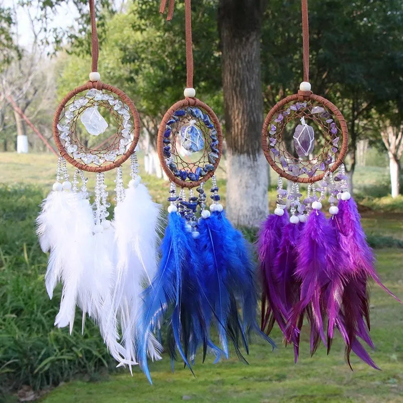 natural Agate Dream Catchers 7 Chakra Crystal Gemstone Dream Catcher Tree Life Crystal Feather Dream Catchers Bedroom Hangings A