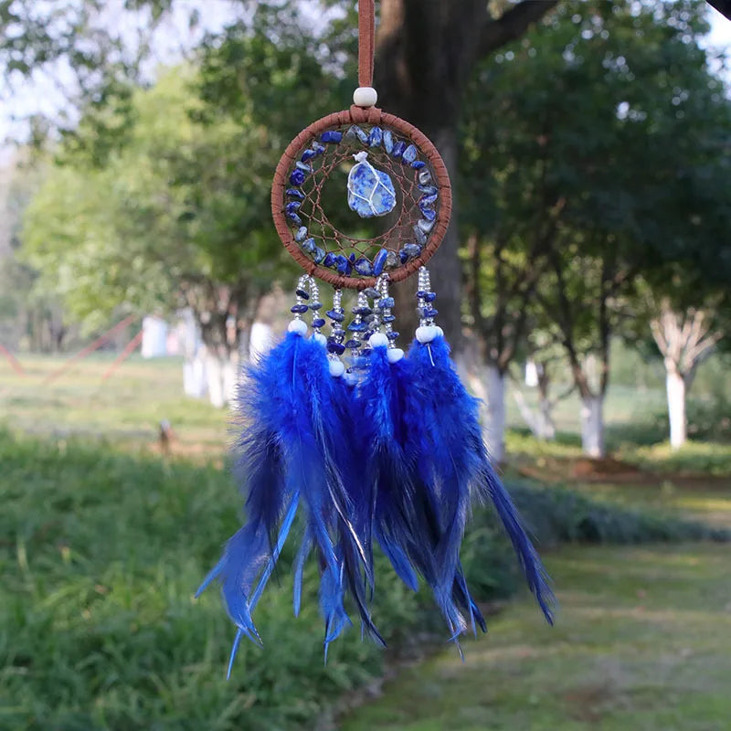 natural Agate Dream Catchers 7 Chakra Crystal Gemstone Dream Catcher Tree Life Crystal Feather Dream Catchers Bedroom Hangings A