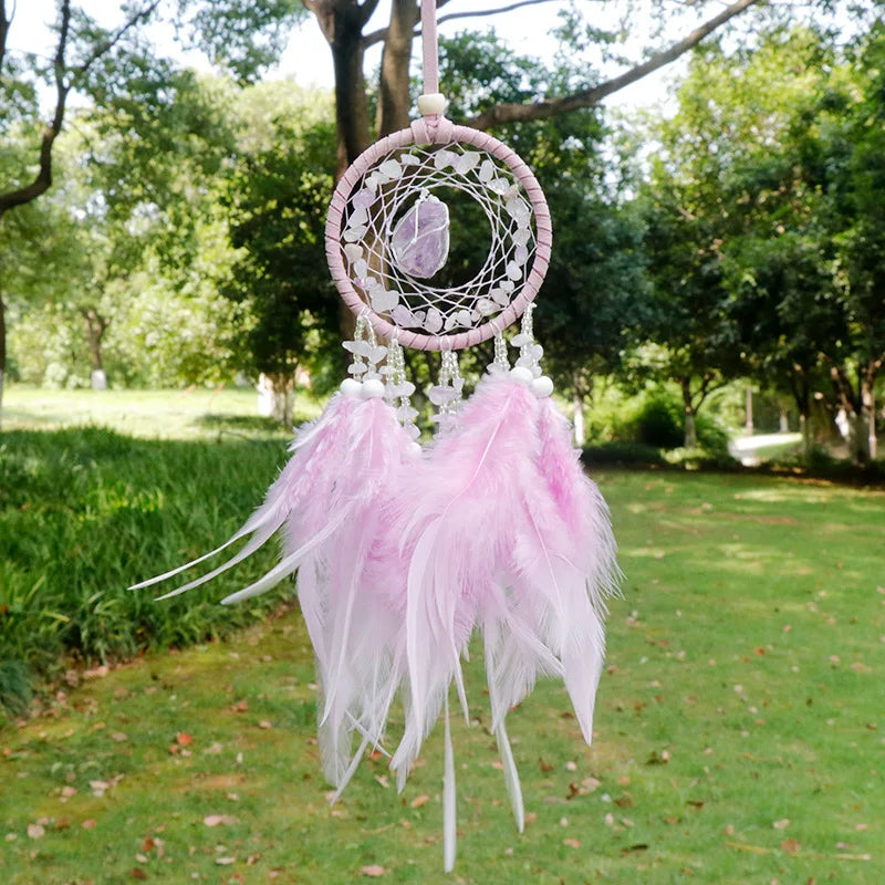 natural Agate Dream Catchers 7 Chakra Crystal Gemstone Dream Catcher Tree Life Crystal Feather Dream Catchers Bedroom Hangings A