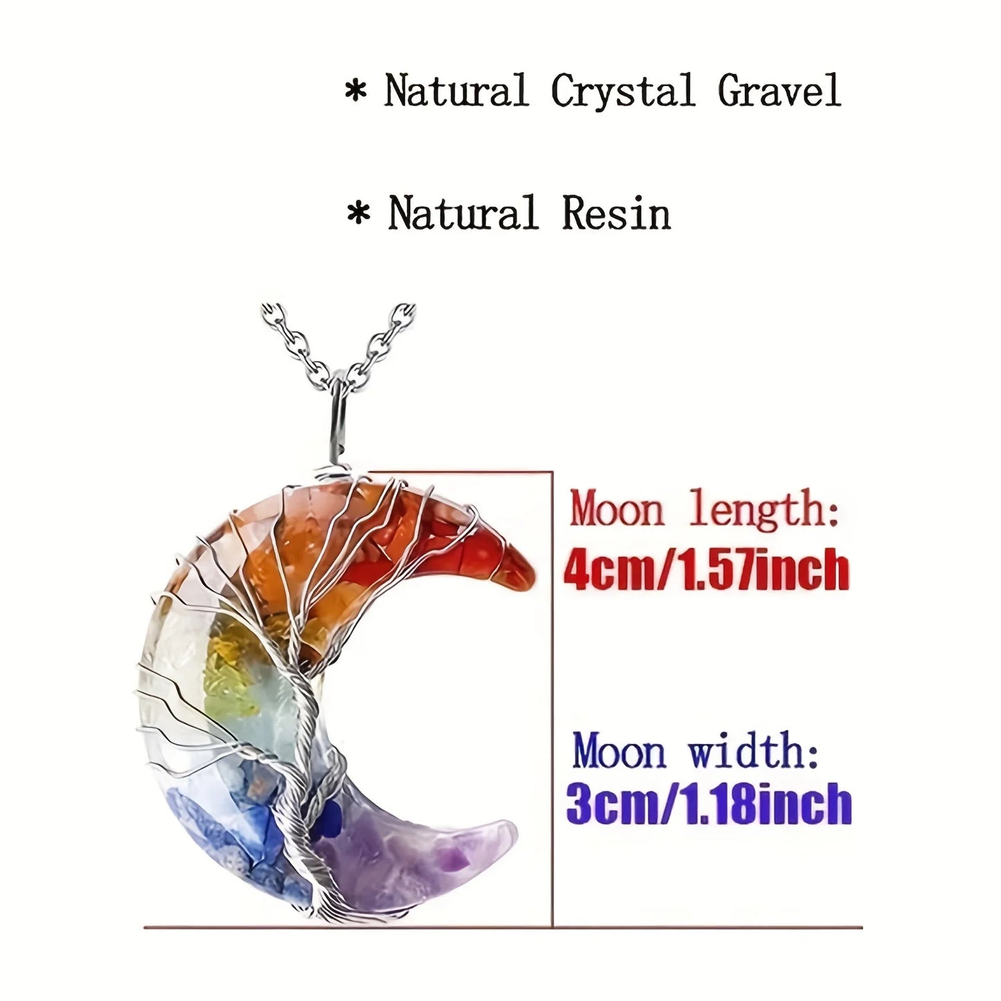 7 Chakra Healing Crystal Necklace Tree Life Wire Wrapped Crescent Moon Phase Stone Pendant Necklaces Natural Resin Reiki Spiritu