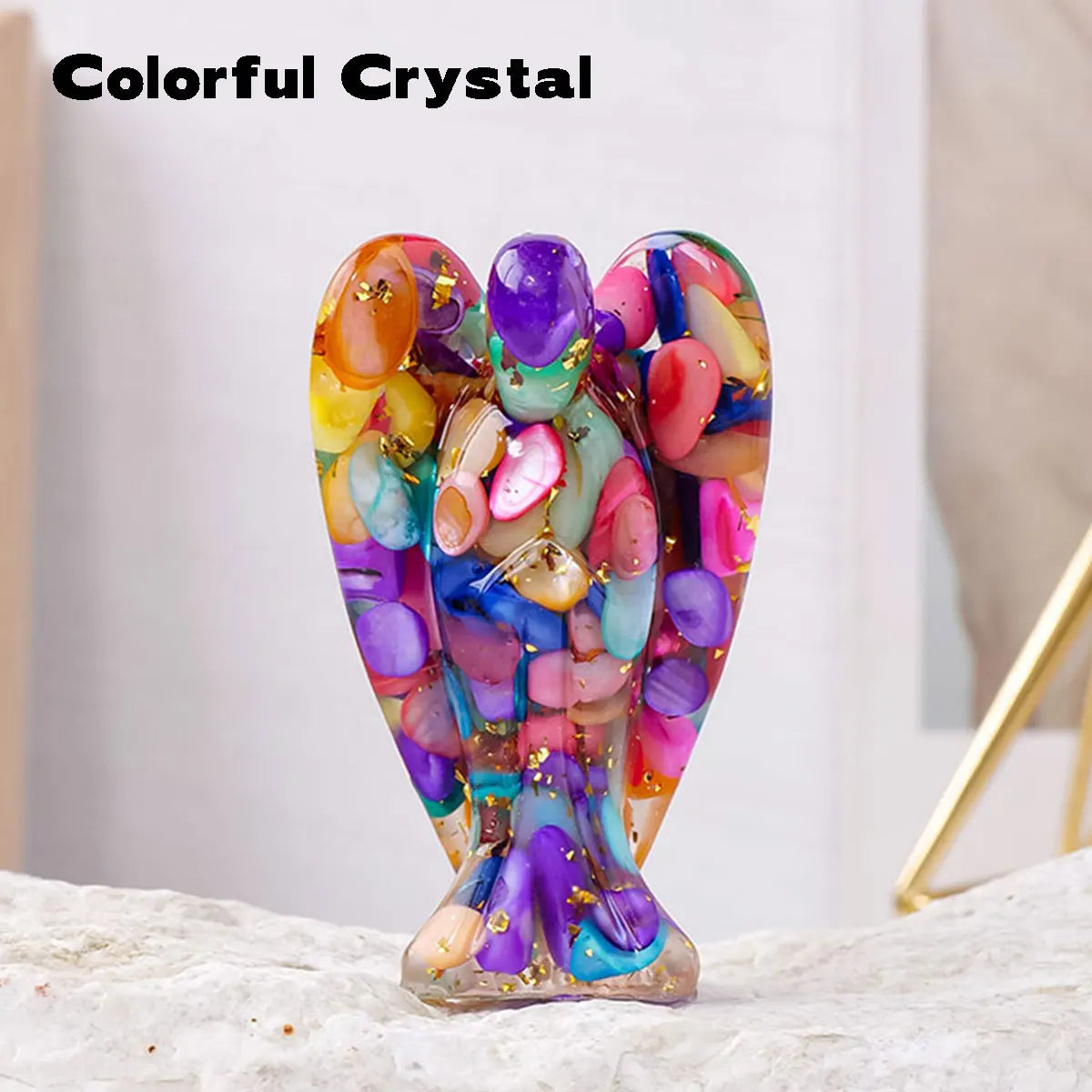 1PC Natural Crystal Macadam Drop Glue Resin Angel Reiki Healing Figurine Home Decoration Trinket Craft Gift Household Supplies