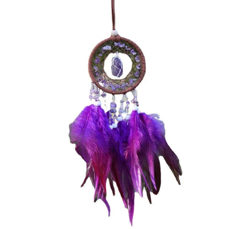 natural Agate Dream Catchers 7 Chakra Crystal Gemstone Dream Catcher Tree Life Crystal Feather Dream Catchers Bedroom Hangings A