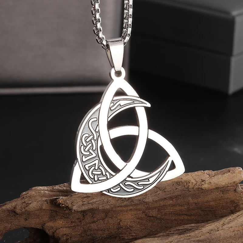 Stylish Celtic Moon Pendant Witchcraft Witch\\'s Knot Necklace for Men Women Personality Charm Amulet Jewelry