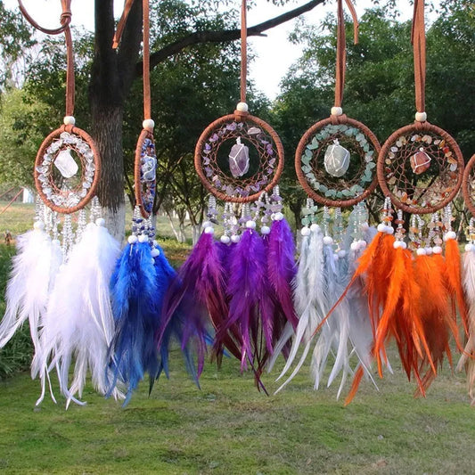 natural Agate Dream Catchers 7 Chakra Crystal Gemstone Dream Catcher Tree Life Crystal Feather Dream Catchers Bedroom Hangings A