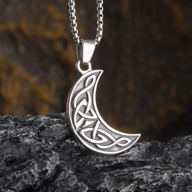 Stylish Celtic Moon Pendant Witchcraft Witch\\'s Knot Necklace for Men Women Personality Charm Amulet Jewelry