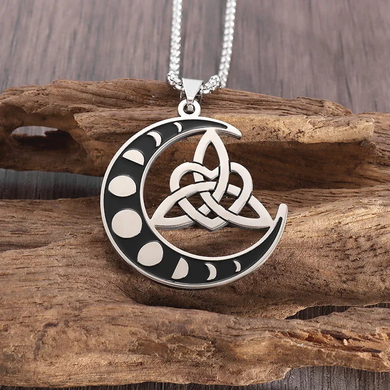 Stylish Celtic Moon Pendant Witchcraft Witch\\'s Knot Necklace for Men Women Personality Charm Amulet Jewelry