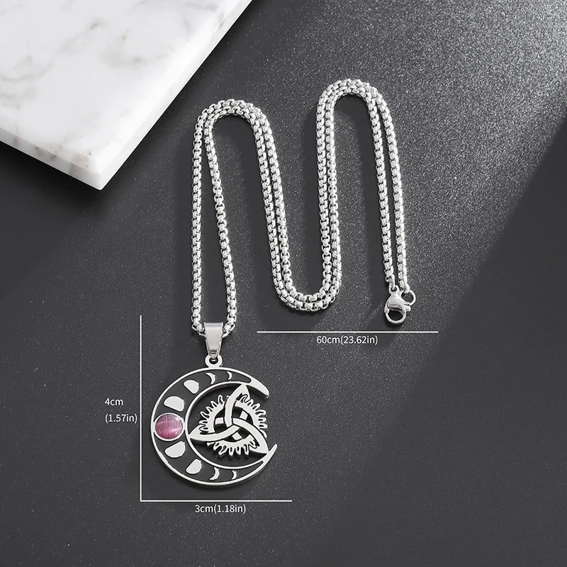 Stylish Celtic Moon Pendant Witchcraft Witch\\'s Knot Necklace for Men Women Personality Charm Amulet Jewelry