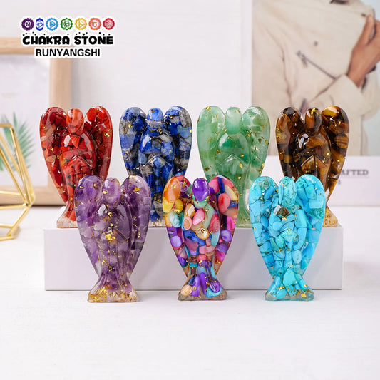 1PC Natural Crystal Macadam Drop Glue Resin Angel Reiki Healing Figurine Home Decoration Trinket Craft Gift Household Supplies